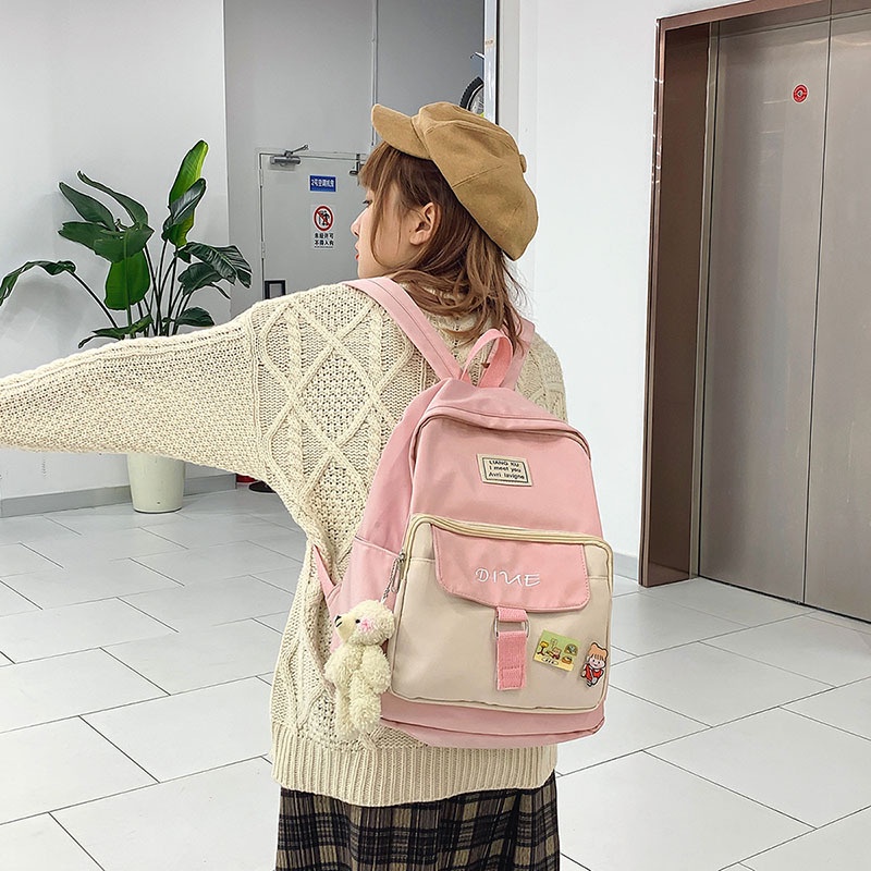 MLKSRH KQES Balo Nylon Sức Chứa Lớn Không Có Móc Treo Hành Lý Phong Cách Nhật Bản Dễ Thương Cho Nữ