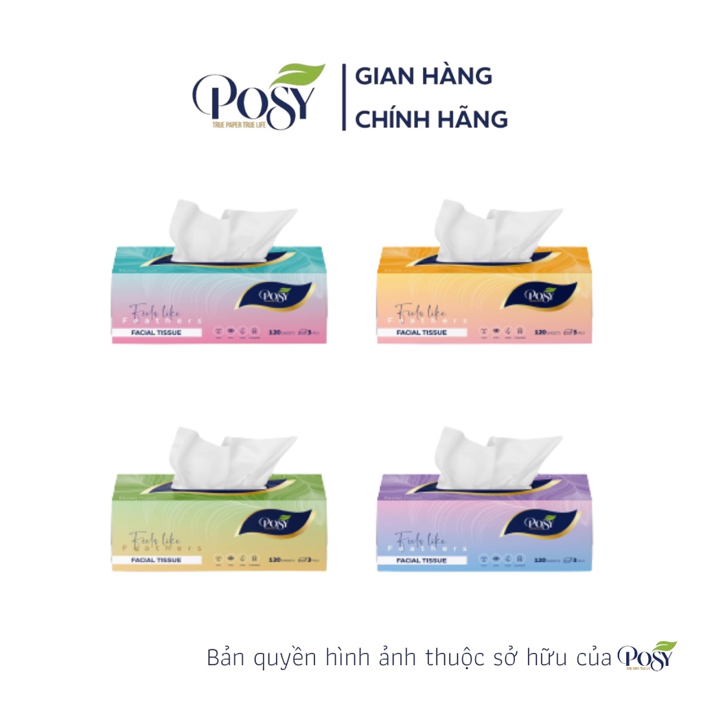 COMBO 4 Hôp khăn rút lụa cao cấp POSY 120 tờ 3 lớp mềm mịn như nhung, SÁNG