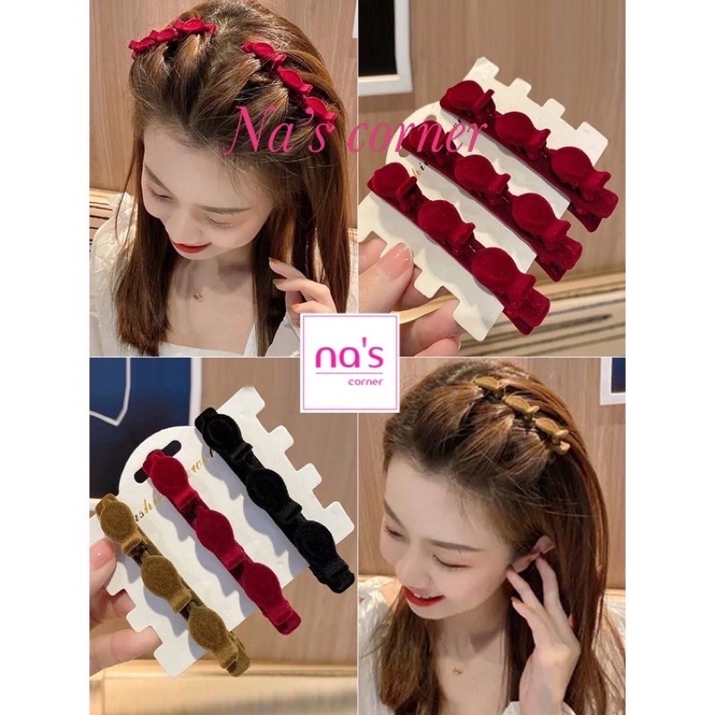 Kẹp Tóc Nơ Vải Nhung ,Bện Tóc Mái Phong Cách Hàn Quốc Xinh Xắn Dễ Thương Dành Cho Bé Gái