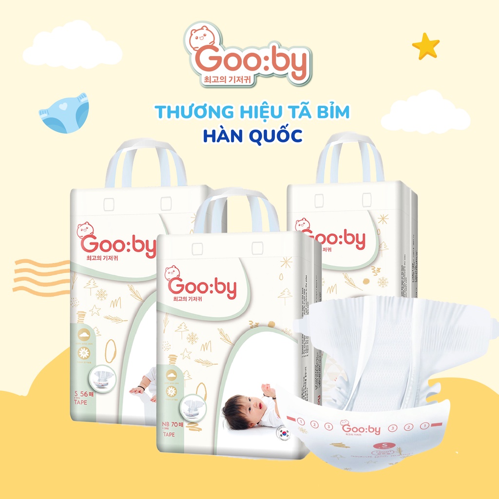 Tã/bỉm dán Gooby mềm mại, an toàn, siêu thấm hút size NB/S/M cho bé từ 4kg - 14kg