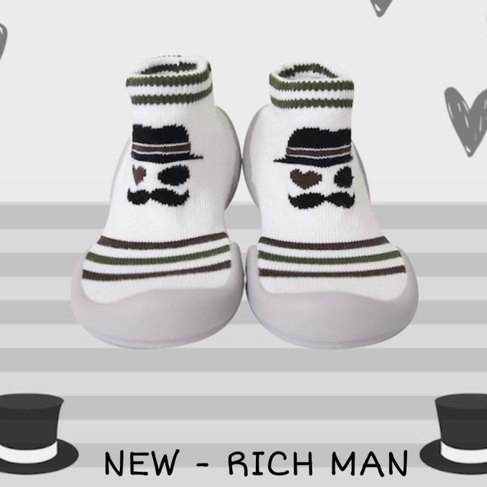 (Chính hãng GGOMOOSIN)Giày tập đi cho bé cưng - NEW RICH MAN RÂU TRẮNG ĐẾ XÁM
