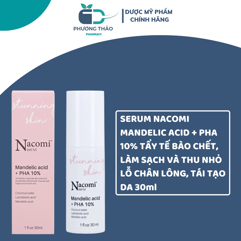 Serum Nacomi Mandelic Acid + PHA 10% tẩy tế bào chết, làm sạch, thu nhỏ lỗ chân lông, tái tạo da 30ml
