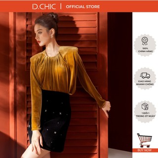 Áo nhung cổ tròn dài tay đệm vai d.chic ms: 1811839