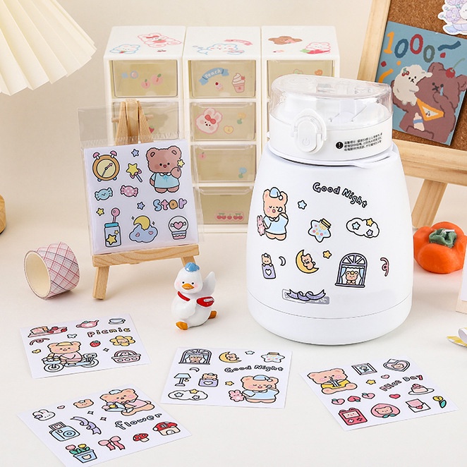 Sticker dán bình nước, chai, lọ chiết hình thỏ gấu cute