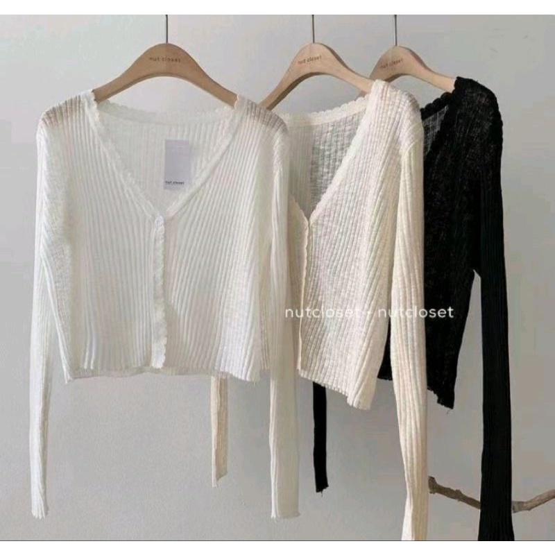 Áo khoác len cardigan dáng croptop mỏng 1 cúc  dáng Hàn Quốc