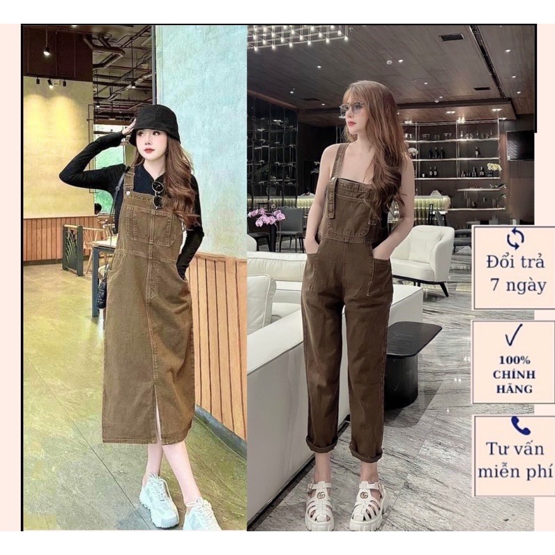 Váy yếm bò nâu tây chất jean mềm đẹp phom dài như mẫu màu siu siu tây luôn siêu cu te-mai thỏ store-