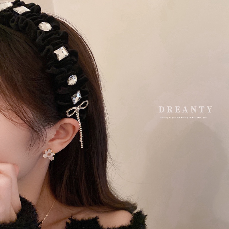 Tính khí nạm kim cương nơ tua rua xếp li đầu cá tính phong cách cổ điển áp tóc băng đô cao cấp cảm giác mới phụ kiện tóc