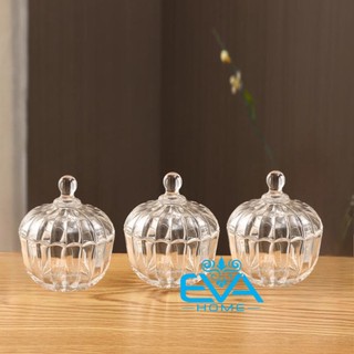 Bộ 4 thố mứt thuỷ tinh pha lê delisoga hoạ tiết sọc bí nhỏ sang trọng / set 4 thố mứt tết bí sọc nhỏ tg2030-2