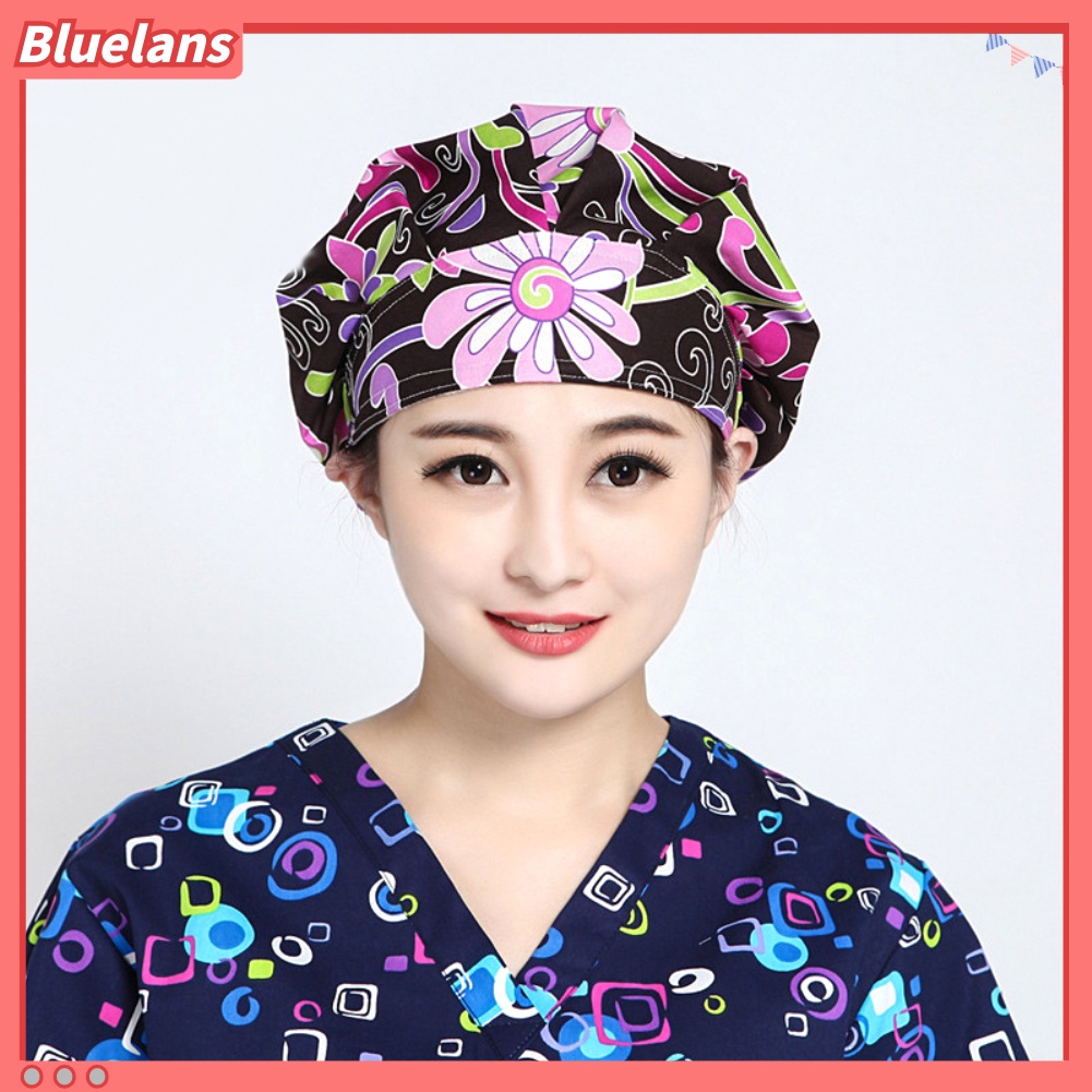 [BL] Mũ Đầu Bếp In Hoa Chống Bụi Có Thể Điều Chỉnh Kích Cỡ