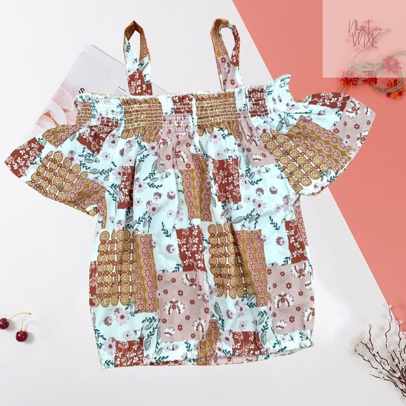Áo Kiểu Hai Dây Bo Vạt Nhún Ngực Tay Ngắn Bé Gái Xuất Mỹ HEART & ARROW Hàng Xuất Dư Xịn Chất Cao Cấp Mát Lạnh Hoa Nhí