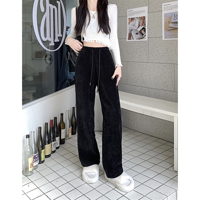 Quần Nhung Ống Rộng Phối Dây Rút Cá Tính Theo Phong Cách Mùa Thu Hàn Quốc Dành Cho