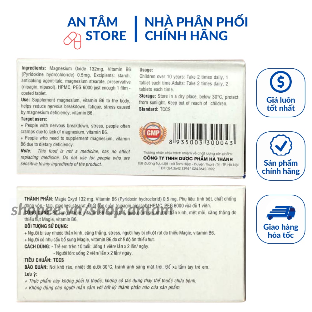 Magnesi B6 hộp 100 viên - Bổ sung magie và vitamin B6 cho cơ thể