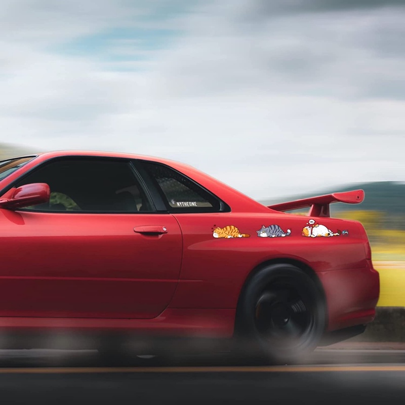 Miếng Dán PVC Hình Mèo Hoạt Hình Vui Nhộn Trang Trí Thân Xe Hơi