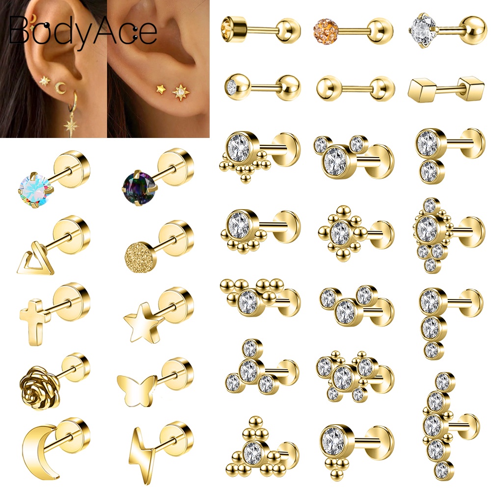 Set 3 Khuyên Xỏ Cơ Thể Chất Liệu Thép Không Gỉ 16 / 18 / 20g Nhiều Màu Sắc Cá Tính