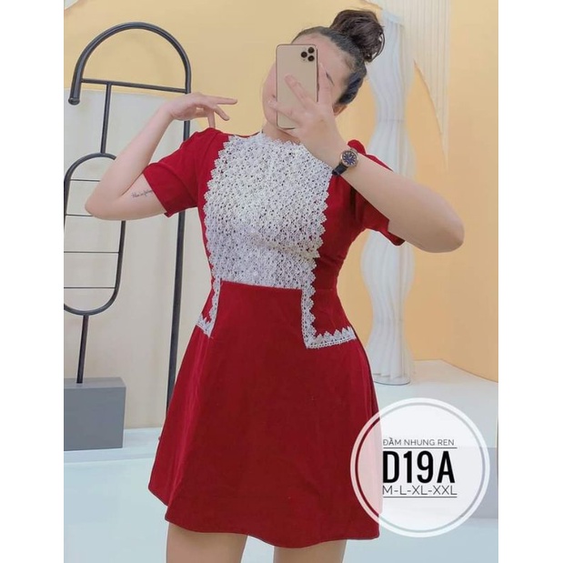 Bigsize - Đầm nhung ren phối