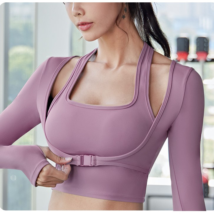 Áo croptop nữ dài tay kiểu ôm body có đệm mút nâng ngực, Áo croptop tập gym nữ bigsize  CROP13