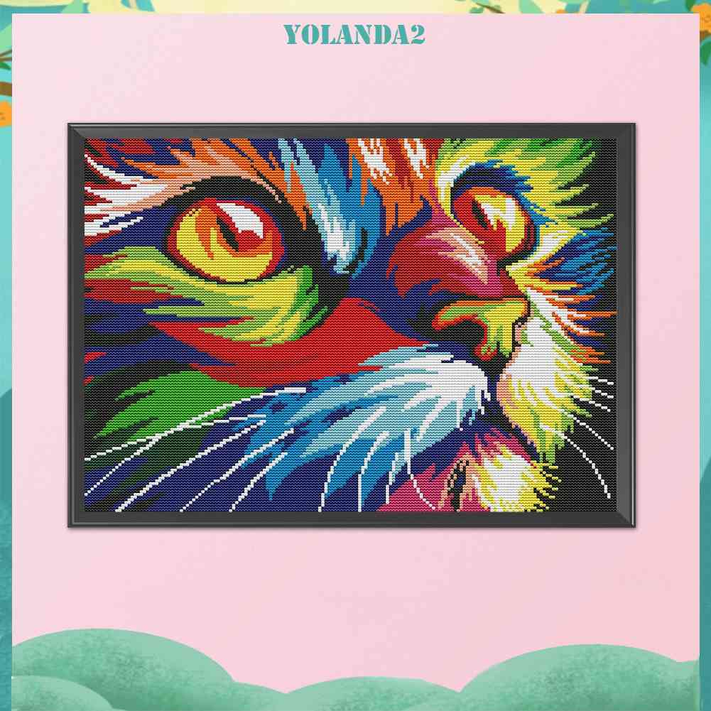 Bộ Tranh Thêu Chữ Thập DIY Hình Chú Mèo Nhiều Màu Sắc 11CT Yolanda2
