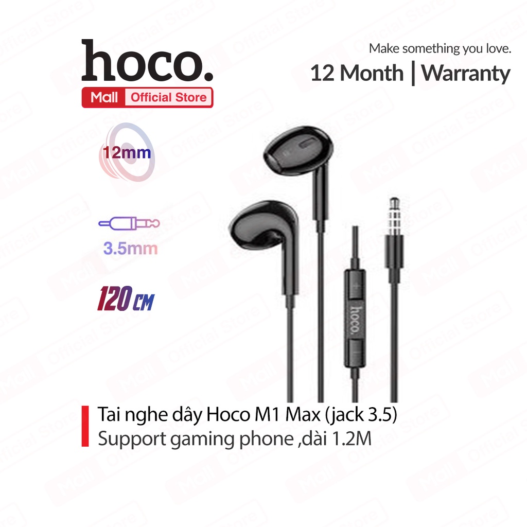 Tai nghe dây Hoco M1 Max có microphone tích hợp với trả lời cuộc gọi, play-pause, tăng giảm âm lượng dài 1.2M