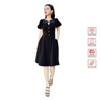 Đầm nơ for her tay phồng nút ngọc da0610