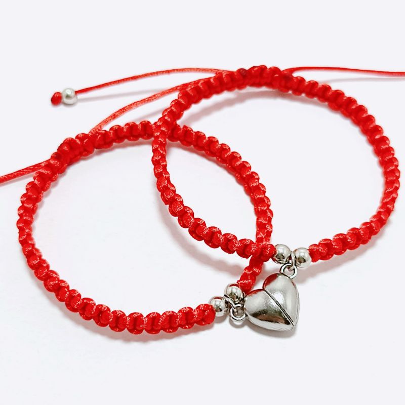 Vòng tay cặp nam nữ, vòng đôi tình yêu nam châm trái tim đan dây dù nhiều màu sắc có thể điều chỉnh.