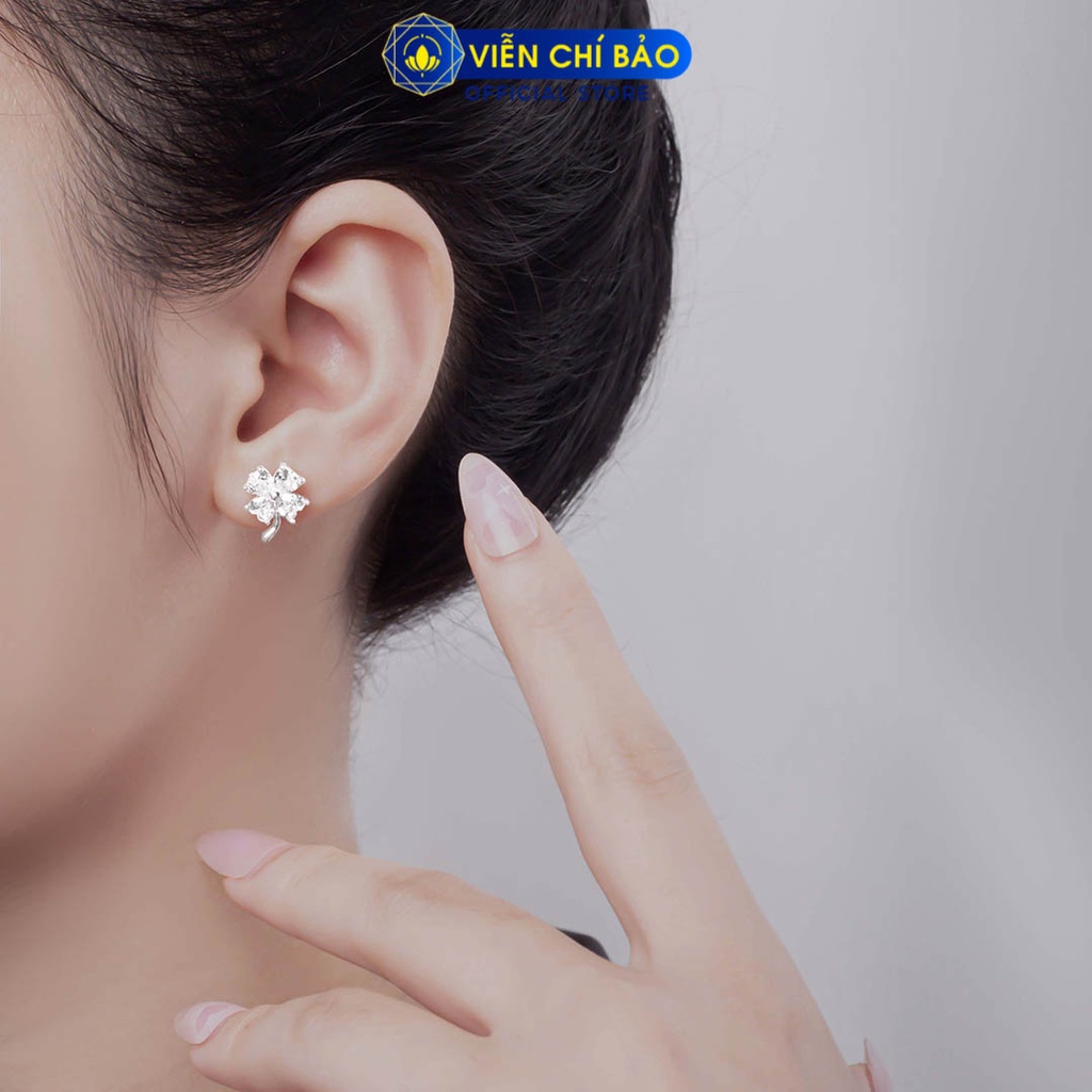 Bông tai bạc nữ cỏ bốn lá may mắn trắng nữ bạc 925 thời trang phụ kiện trang sức nữ Viễn Chí Bảo B400147-TR