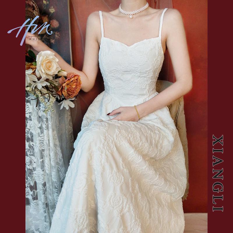 Đầm Hai Dây Màu Trắng Phong Cách Pháp Thời Trang Xuân Hè Cho Nữ