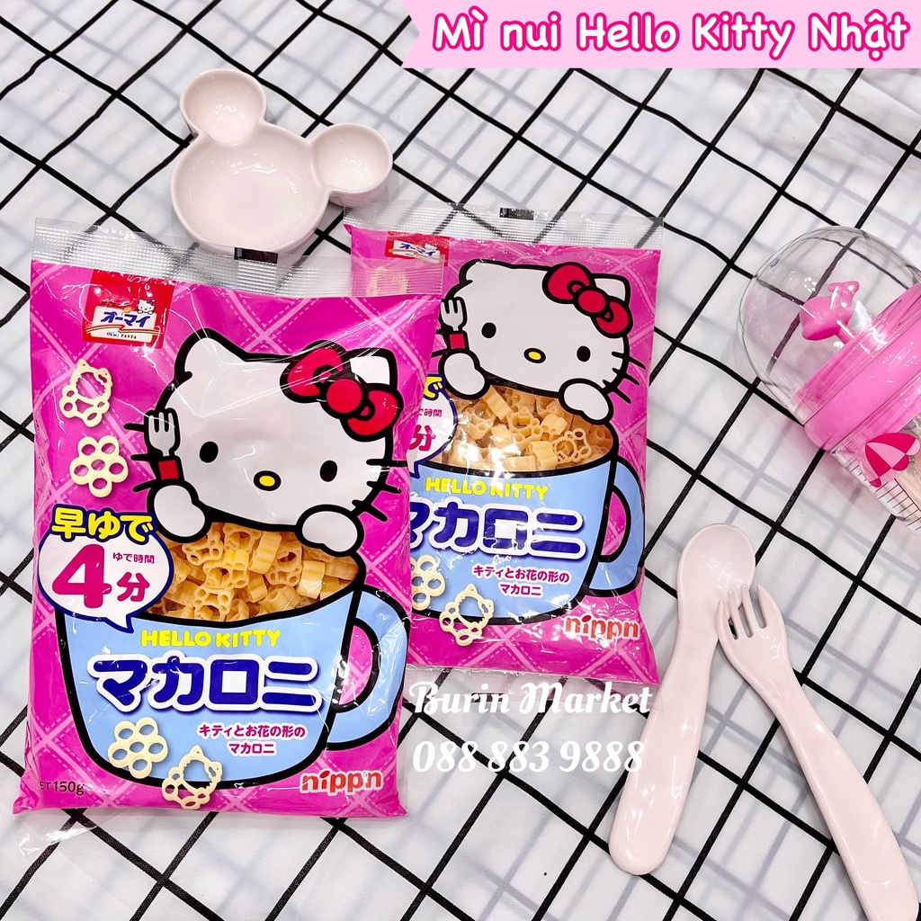 Mỳ nui Hello Kitty 150gr cho bé từ 9 tháng tuổi, Nui ăn dặm Nhật Bản bổ sung dinh dưỡng cho bé - Burin Market