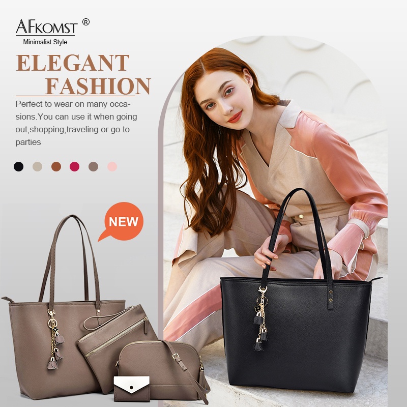 Bộ 4 túi xách AFKOMST có tay cầm phong cách hobo thiết kế sang trọng thời trang dành cho nữ