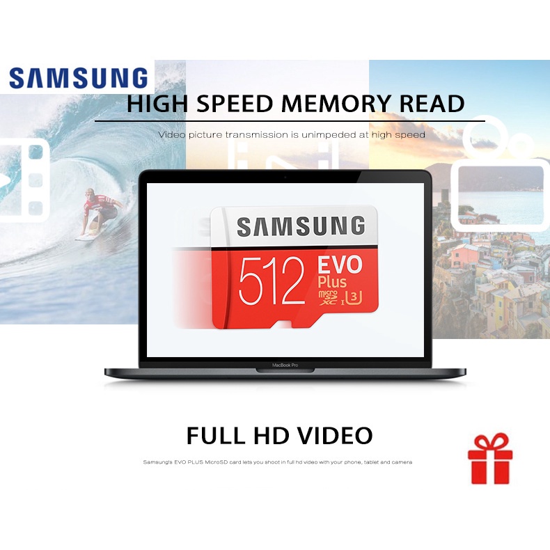 SAMSUNG Thẻ Nhớ Microsd 512GB 256GB 128GB 64GB 32GB U3 SDHC SDXC Grade EVO + Class 10 C10 UHS TF SD