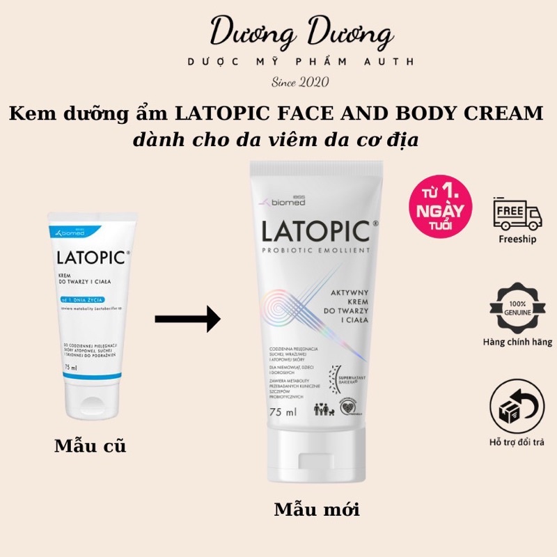 Kem dưỡng ẩm, dịu ngứa cho da kích ứng LATOPIC Face and Body Cream 75ml chính hãng