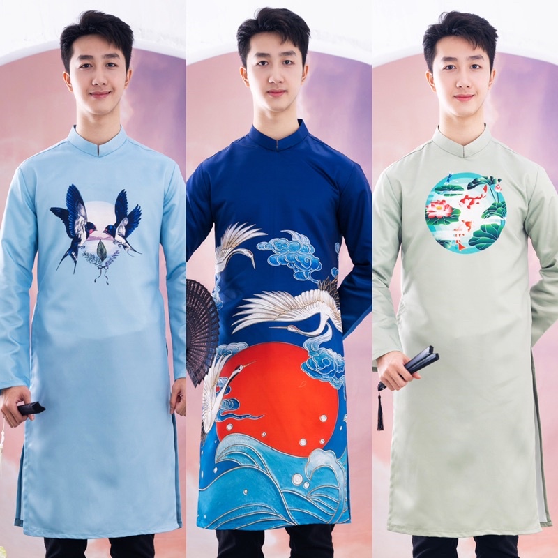Áo Dài Nam Các Mẫu Phối Bạch Hạc Tinh Tế Lụa Taffa + Gấm Nhập Khẩu