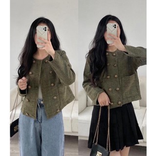 Áo tweed dạ trơn basic cài khuy dáng ngắn