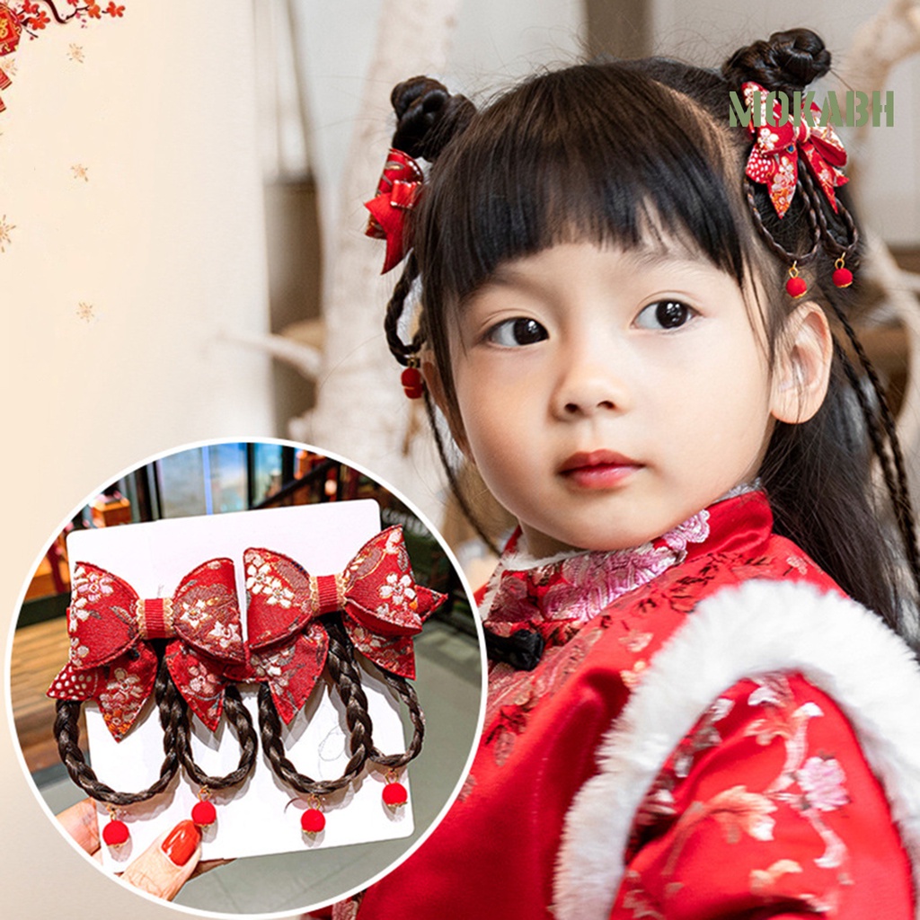 1 Cặp Kẹp Tóc Giả Đính Nơ Tua Rua Phong Cách Trung Hoa Ngọt Ngào Mừng Năm Mới Cho Bé