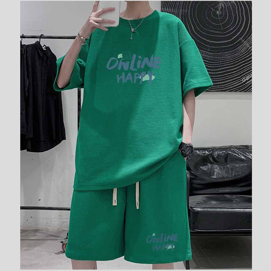 Bộ Đồ Nam Mùa Hè Thể Thao Unisex Quần Short Áo Thun Họa Tiết Chữ ONLINE Ulzzang