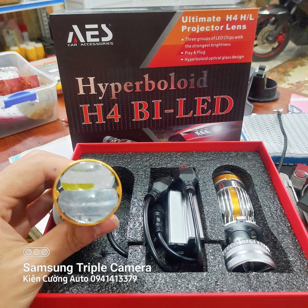 Bi led mini AES Projector Lens mắt ếch chân H4 cho ô tô màu 5500K