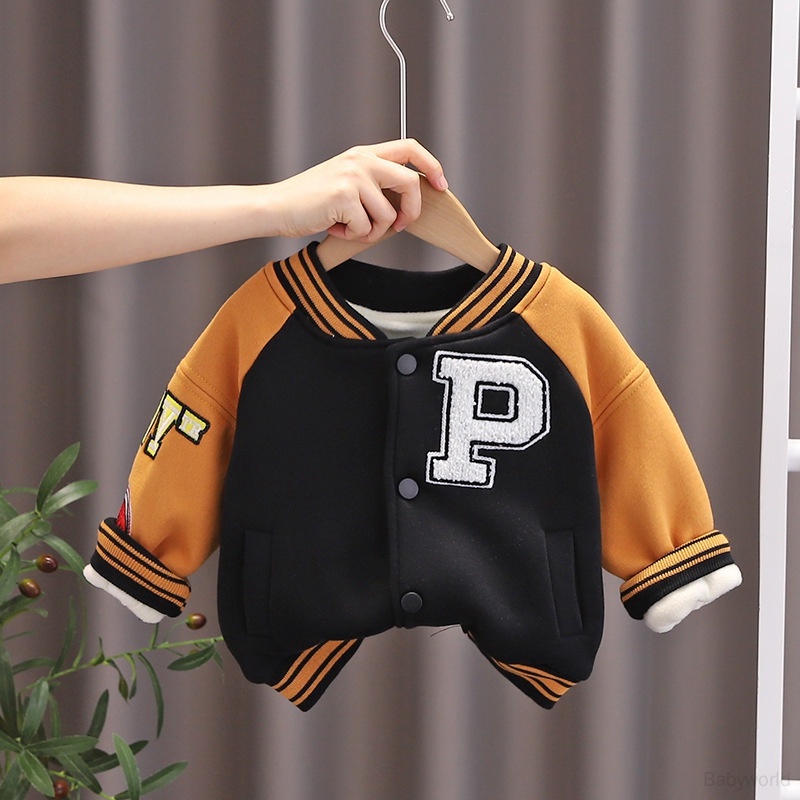 Áo Khoác Bóng Chày Da Lộn Tay Dài Dáng Rộng Lót Lông Cừu Thời Trang Cho Bé