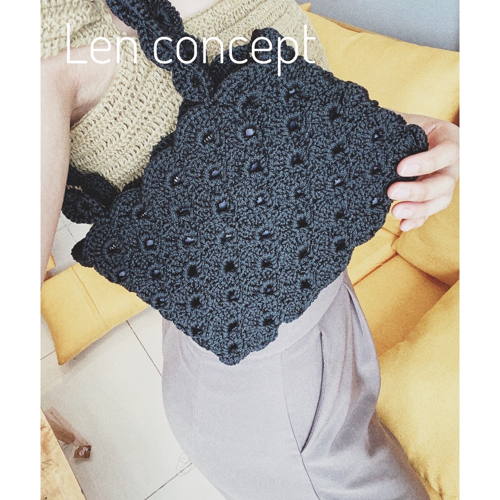 Túi len - họa tiết rẽ quạt siêu cute - HANDMADE 100%