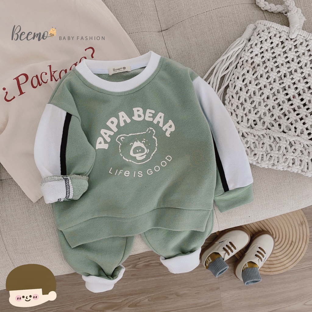 Set bộ quần áo Beemo in hình Papa Bear chất liệu nỉ da cá cho bé trai, bé gái đi học, đi chơi từ 1 đến 7 tuổi - 21B158