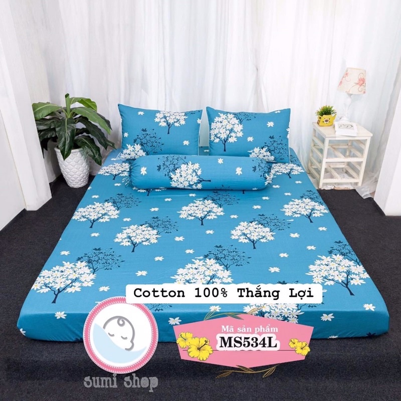 Drap Thắng Lợi, ga trãi giường (4 món) cotton 100% in logo thoáng mát HOA CHÙM LÝ