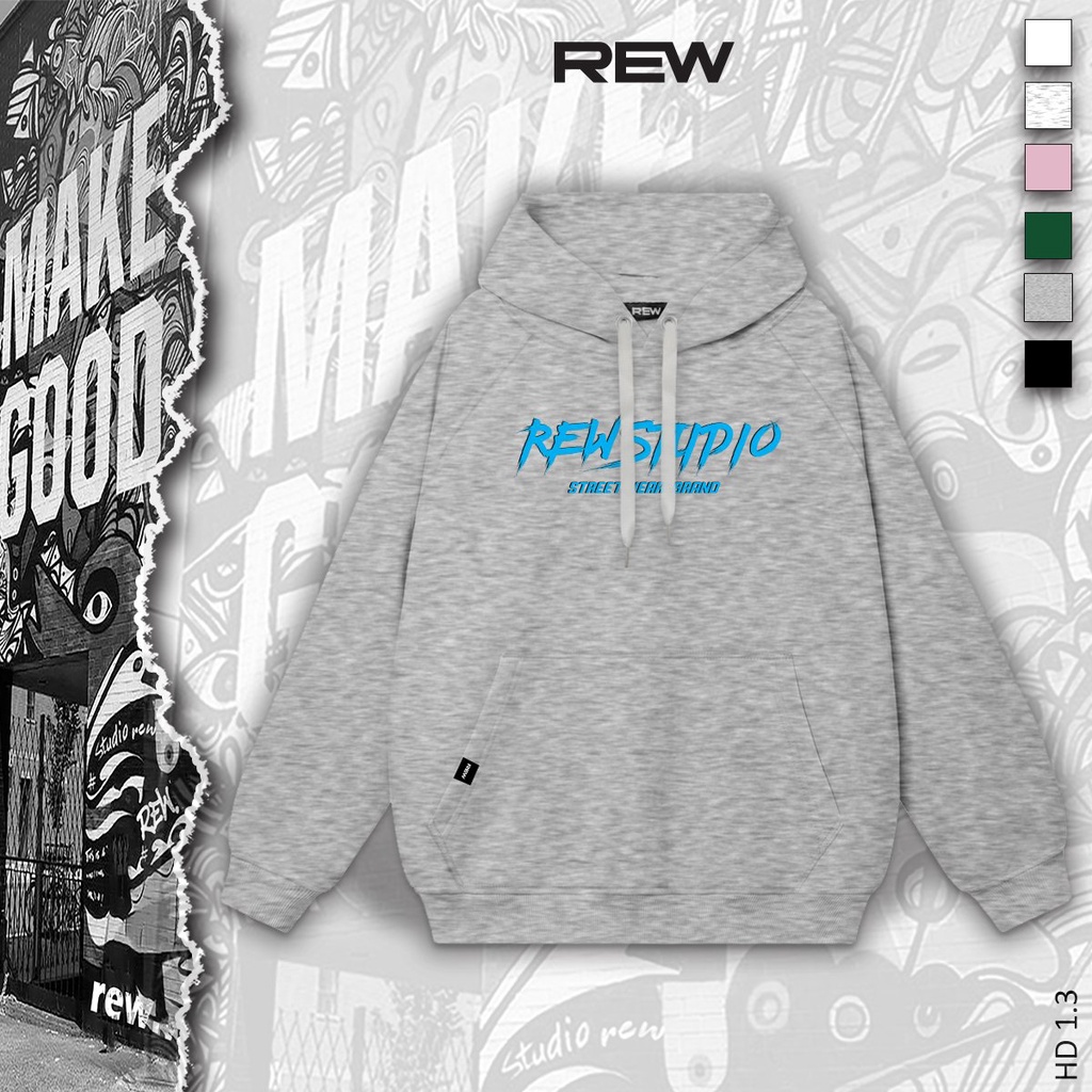 Áo Hoodie xám ghi đậm form rộng 100% Cotton REW - Định Lượng 350GSM form rộng Unisex dành cho cả nam và nữ