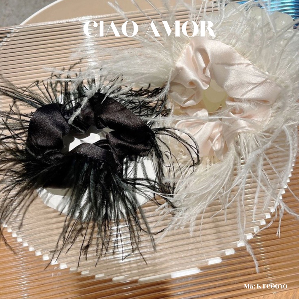 Chun tóc nữ, Buộc tóc nữ lụa lông vũ dài sang trọng Trang sức Ciao Amor - KTC0640