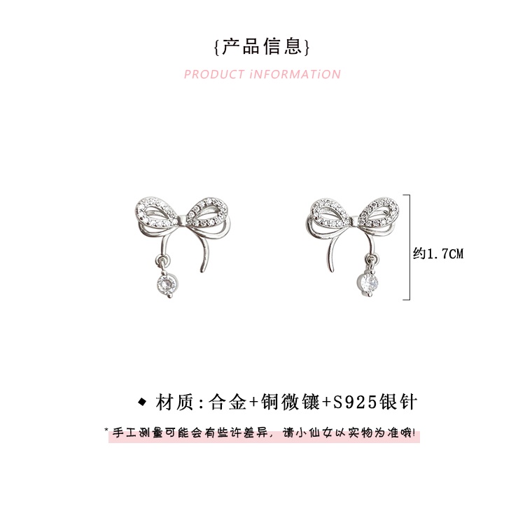 Bông Tai Hình Nơ Đính Đá Zircon Sang Trọng Cho Nữ