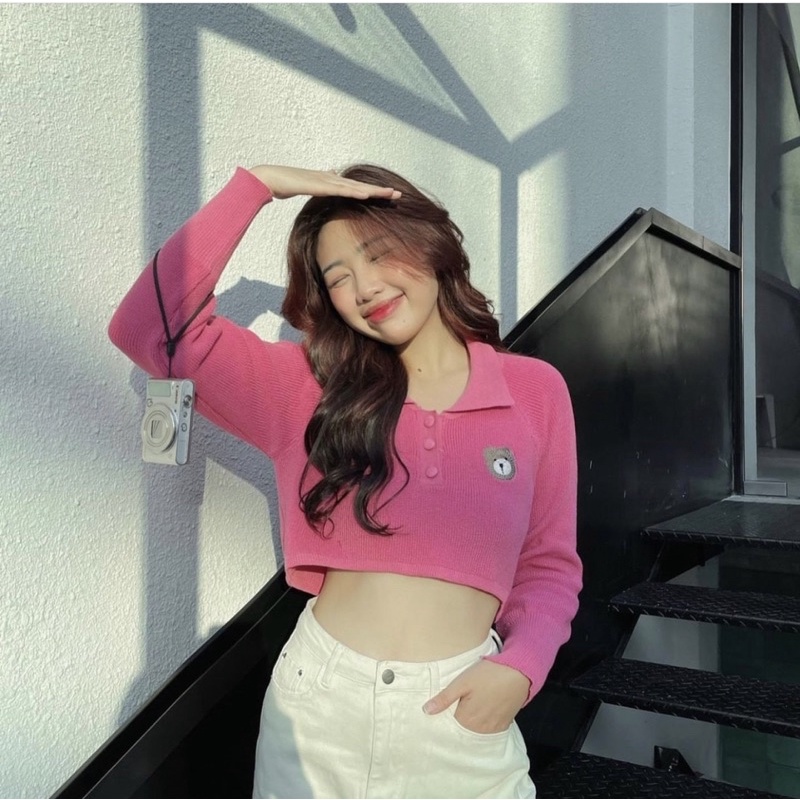 [ CHUBBY BIGSIZE ] ÁO LEN GẤU CROPTOP TAY DÀI