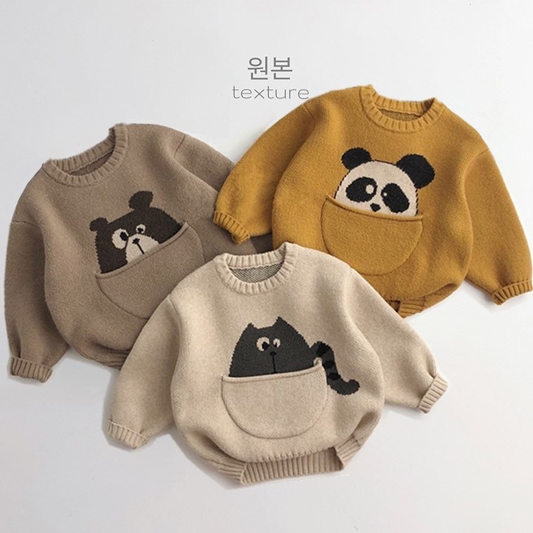 Áo Khoác Len Mềm Mại Phối Túi Lớn Thời Trang Thu Đông Cho Bé