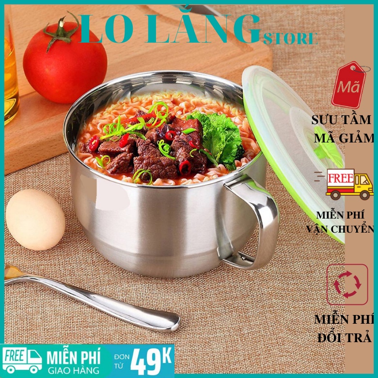 Ca mì inox dạng tô 1200ml 15cm có nắp đậy kín hỗ trợ giữ nhiệt và khoen treo siêu bền cao cấp