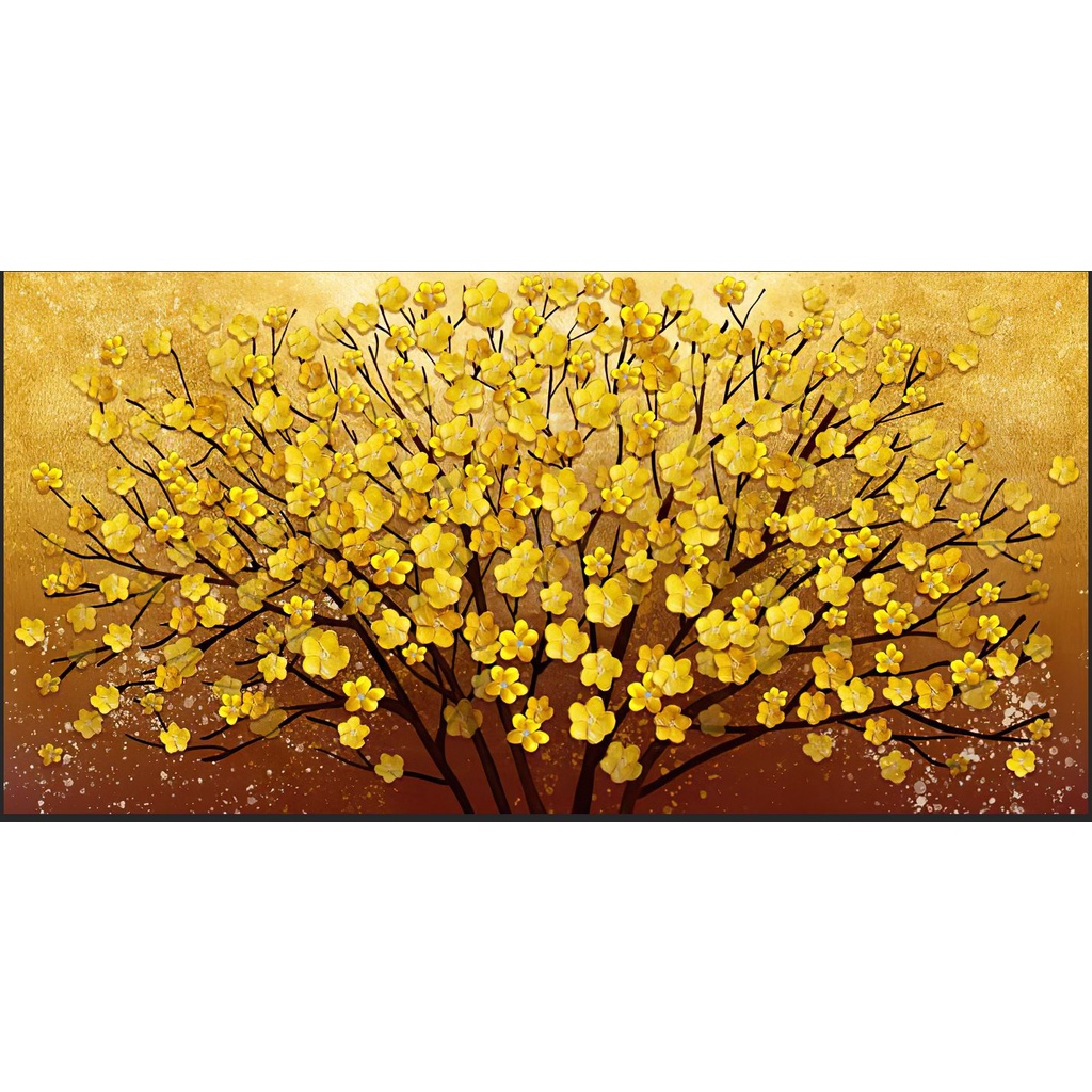 Tranh Treo Tường Hoa Mai Vàng Hồng Đào Tết Decor Treo Phòng Khách/ Phòng Ngủ/ làm Quà Tặng Sếp Sang Biếu Ông Bà Mùa Xuân