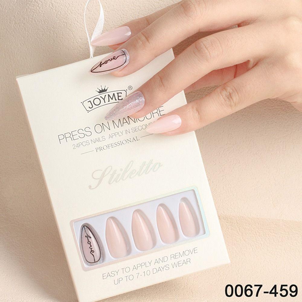 Bộ 24 Móng Tay Giả Màu Đen / Xanh Lá / Hồng / Xanh Lá Kiểu Pháp Có Thể Tháo Rời