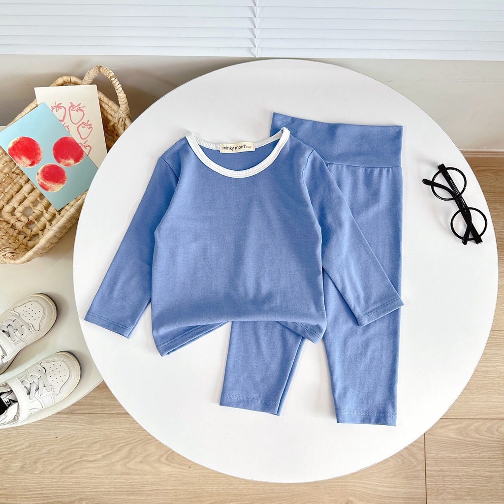 Bộ quần áo trẻ em minky mom body cotton cạp cao cổ viền cao cấp cho bé trai bé gái 3-15kg