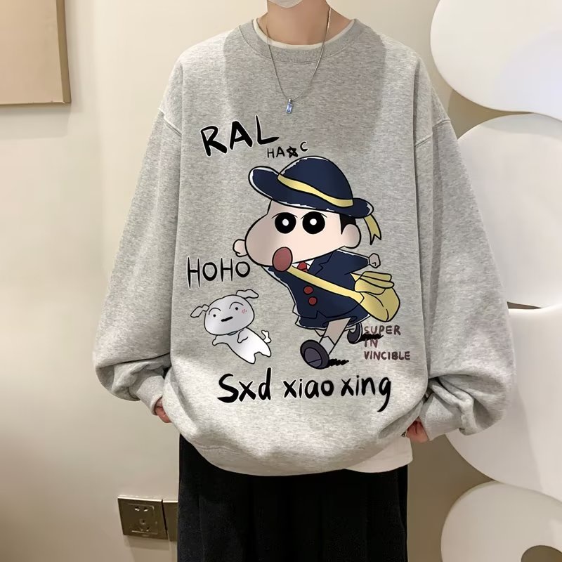 Áo Nỉ Tay Dài Cổ Tròn In Hình Cậu Bé Bút Chì Shin Phong Cách Hàn Quốc Nhật Bản Cho Nam Và Nữ Plus Size M-5XL