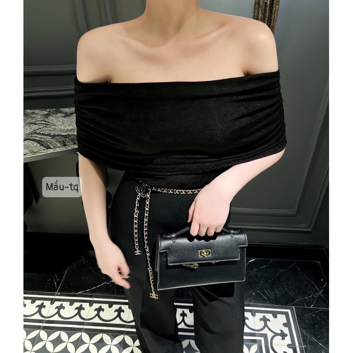 Áo phông rúm trễ vai co giãn nhẹ 45-53kg về 4 màu chuẩn mẫu